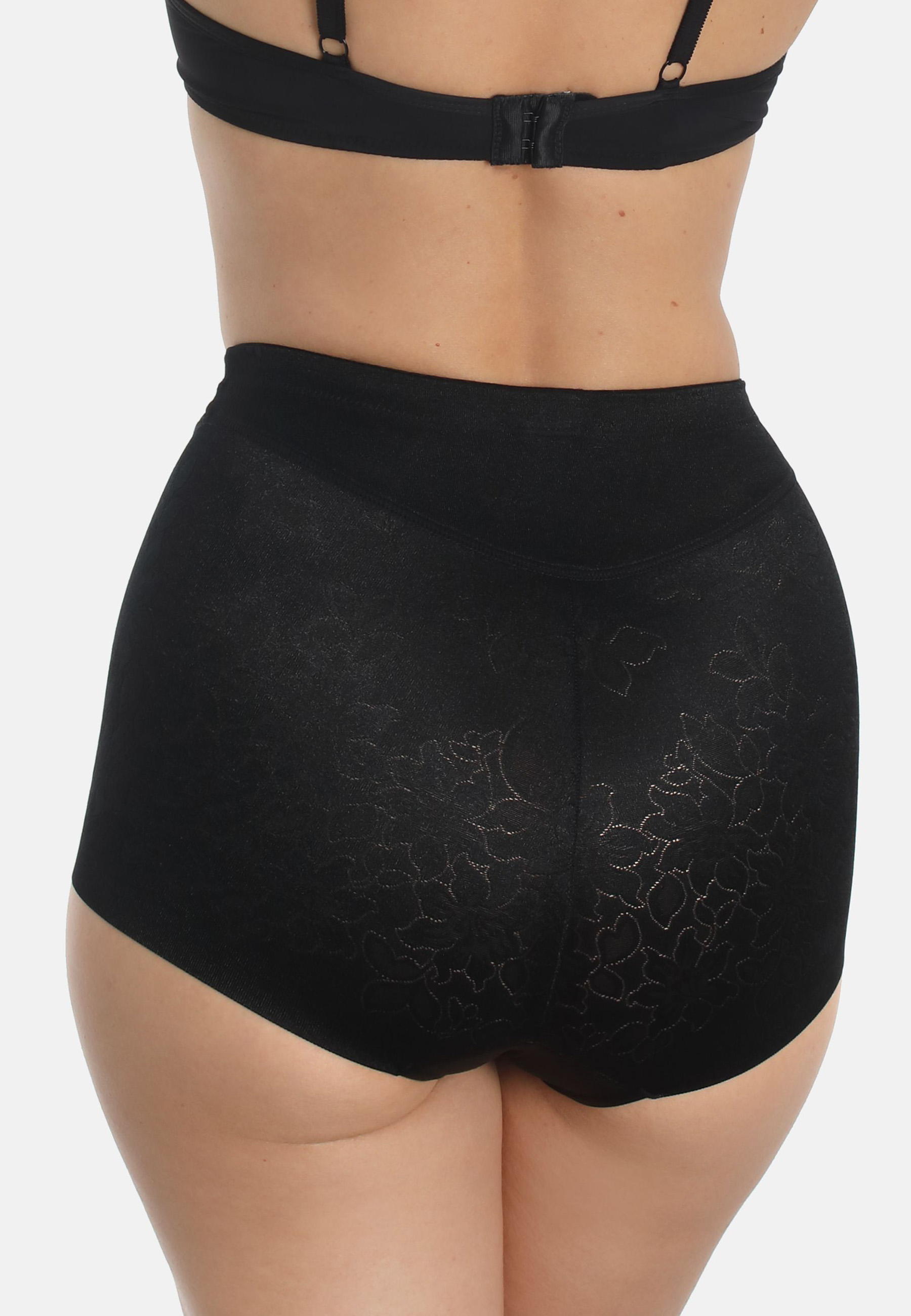 Miederhose aus Blumen-Jacquard. Beinausschnitt offenkantig damit sich nichts unter der Kleidungabzeichnet.  Formend, jedoch nicht einengend.MiederhoseGlanzmaterial mit dekorativem Blumen-JacquardBeinausschnitt mit glatter Kante ohne Saum. Zeichnet sich ni