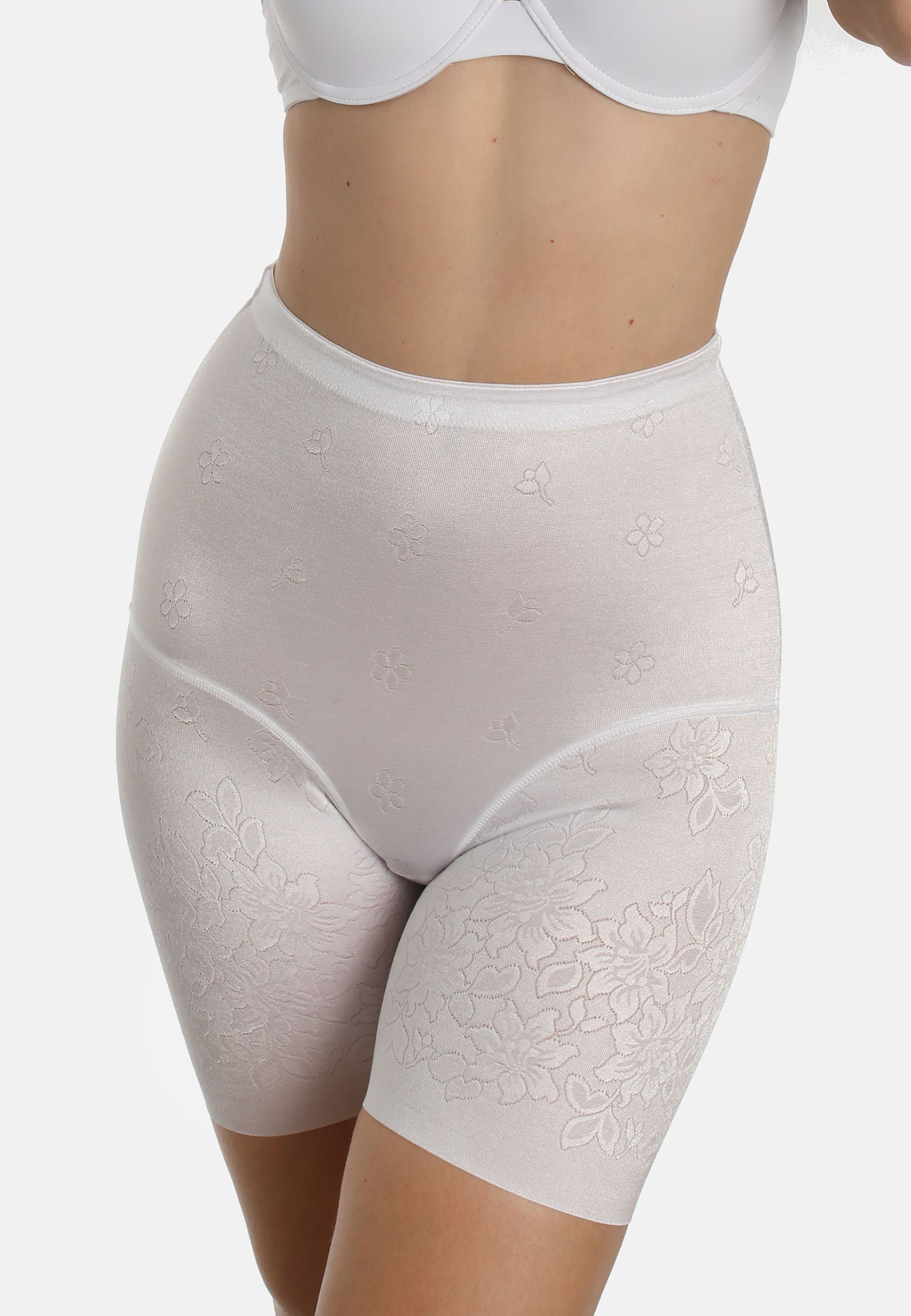 Langbein Miederhose aus weichem Jacquard mit Blumendesign. Bequemer offenkantiger Beinausschnittder nicht einschneidet. Formend, jedoch nicht einengend.Miederhose mit langem BeinGlanzmaterial mit dekorativem Blumen-JacquardBeinabschluss mit glatter Kante 