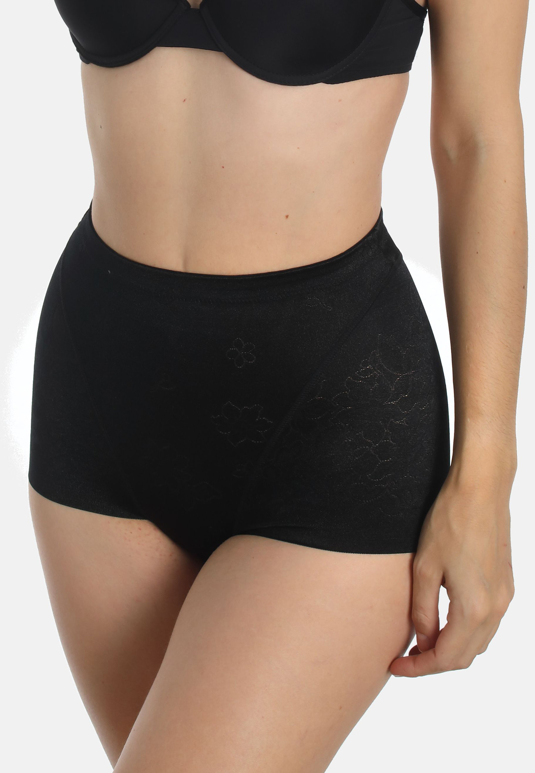 Miederhose aus Blumen-Jacquard. Beinausschnitt offenkantig damit sich nichts unter der Kleidungabzeichnet.  Formend, jedoch nicht einengend.MiederhoseGlanzmaterial mit dekorativem Blumen-JacquardBeinausschnitt mit glatter Kante ohne Saum. Zeichnet sich ni